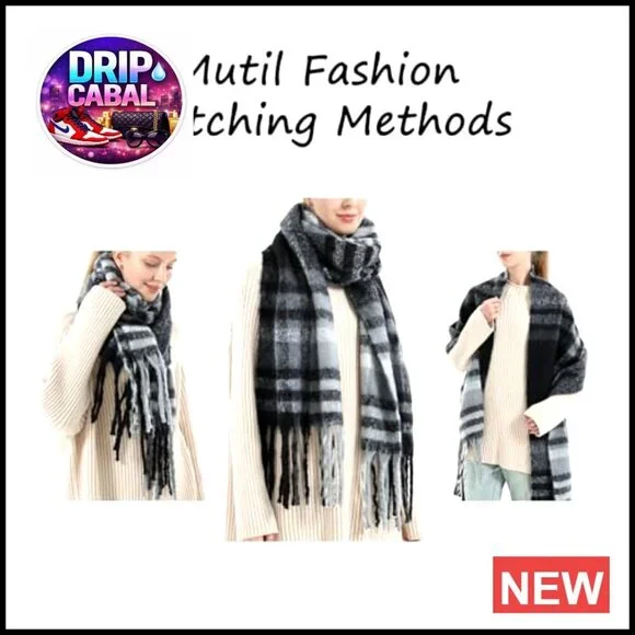 Vintage Plaid Cashmere Feel Shawl Oversized Warm Winter Scarf Elegant - Picture 6 of 7